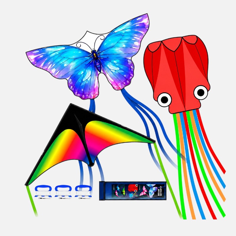 Gftre 3-in-1 Kite Set – Butterfly, Octopus & Rainbow Delta