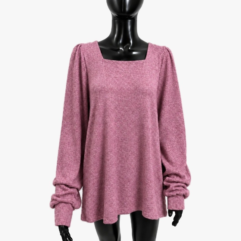 Dusky Pink Marl Knit Square Neck Top – Ruched Sleeves