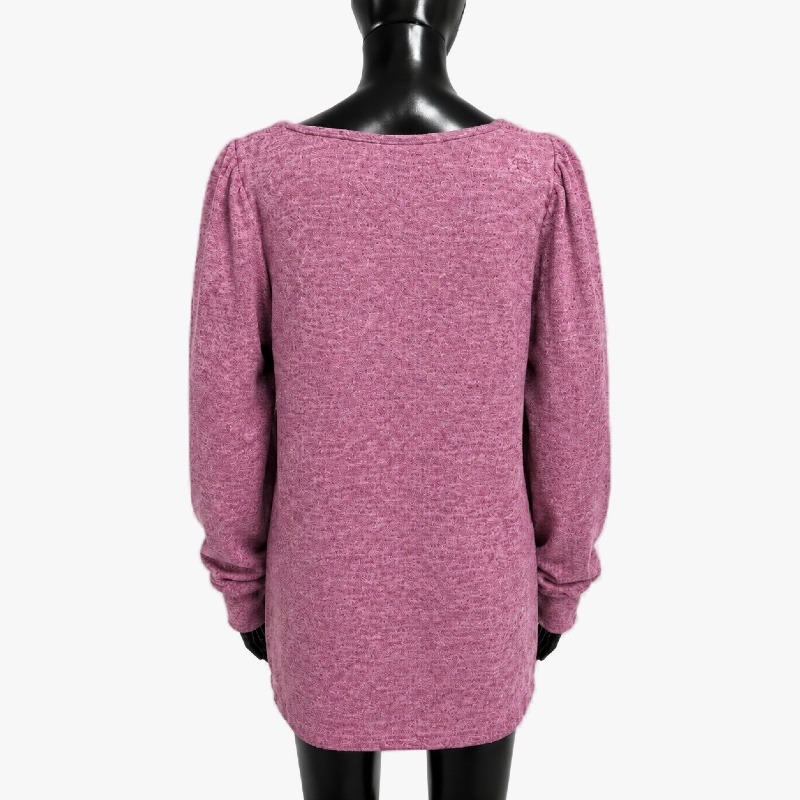 Dusky Pink Marl Knit Square Neck Top – Ruched Sleeves photo 2