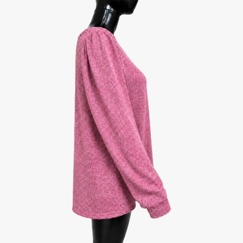 Dusky Pink Marl Knit Square Neck Top – Ruched Sleeves photo 3