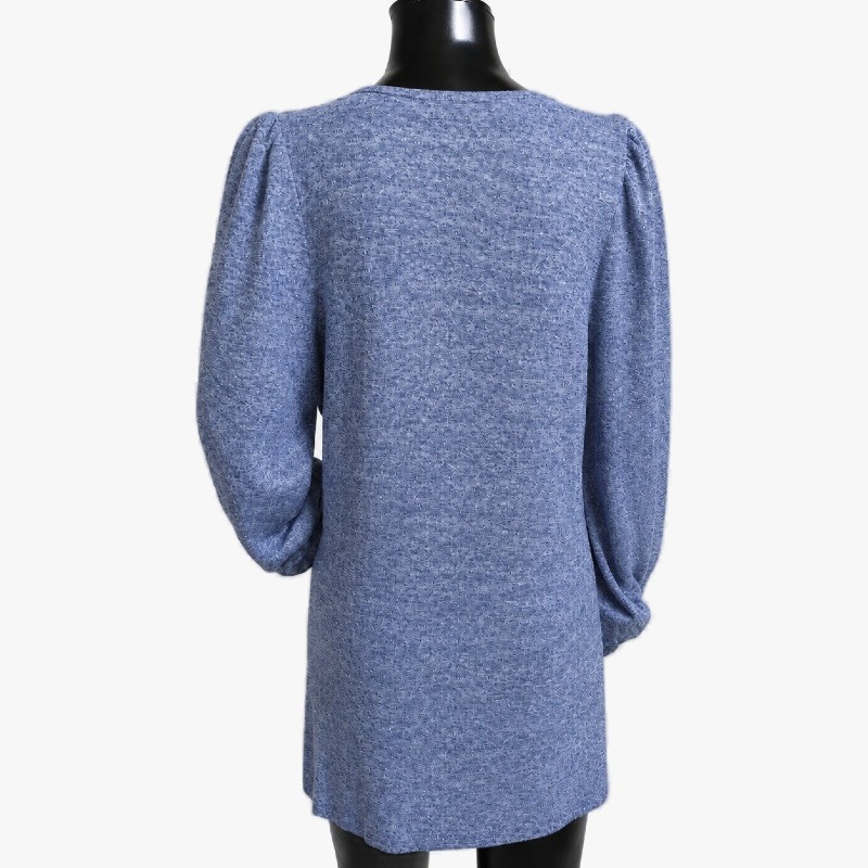 Denim Blue Marl Knit Square Neck Top – Ruched Sleeves photo 2