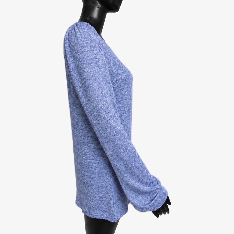 Denim Blue Marl Knit Square Neck Top – Ruched Sleeves photo 3