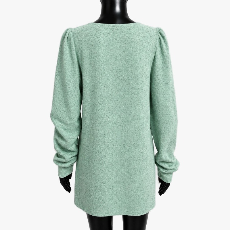 Green Marl Knit Square Neck Top – Ruched Sleeves photo 2