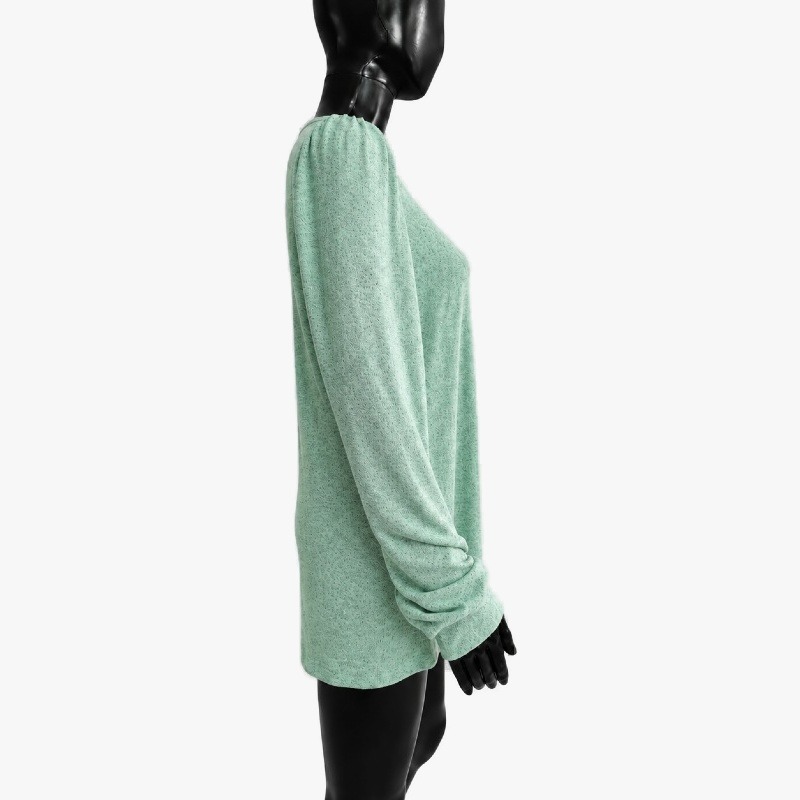Green Marl Knit Square Neck Top – Ruched Sleeves photo 3
