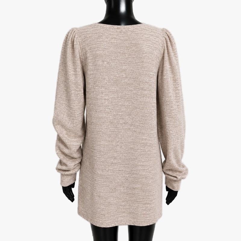 Oat Marl Knit Square Neck Top – Ruched Sleeves photo 2