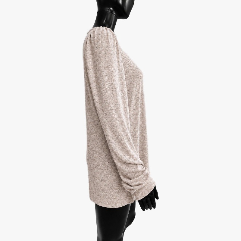 Oat Marl Knit Square Neck Top – Ruched Sleeves photo 3