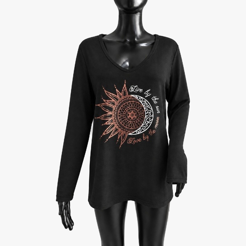 Women's "Live by the Sun" Sun & Moon Long Sleeve Top