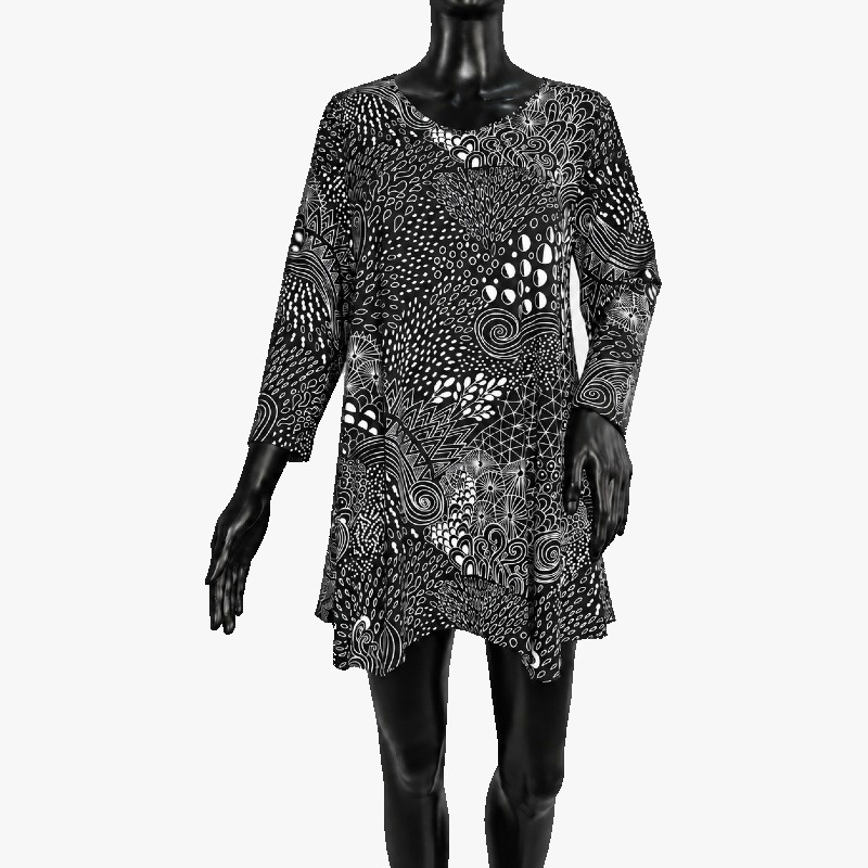Ladies Abstract Doodle Print Swing Dress
