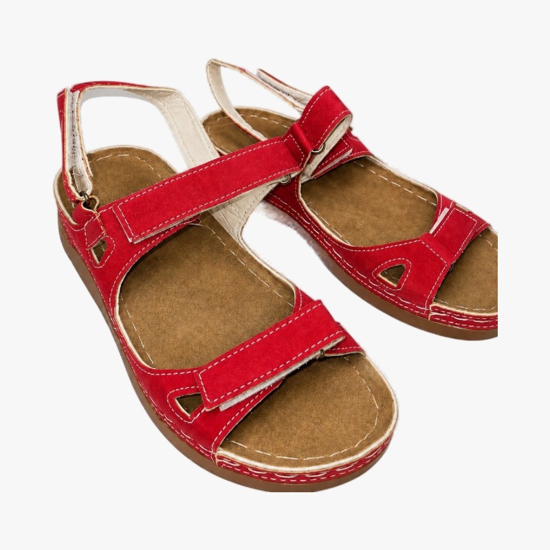 Women's Red Strap Sandals – Contrast Stitch Detail