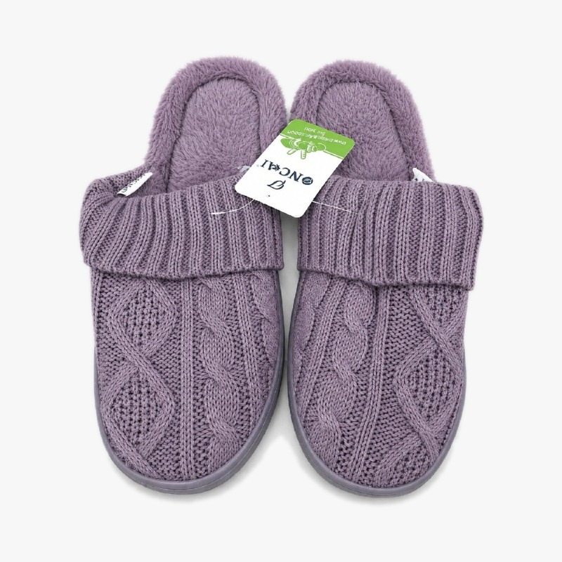 Knitted Mule Slippers with Faux Fur Lining