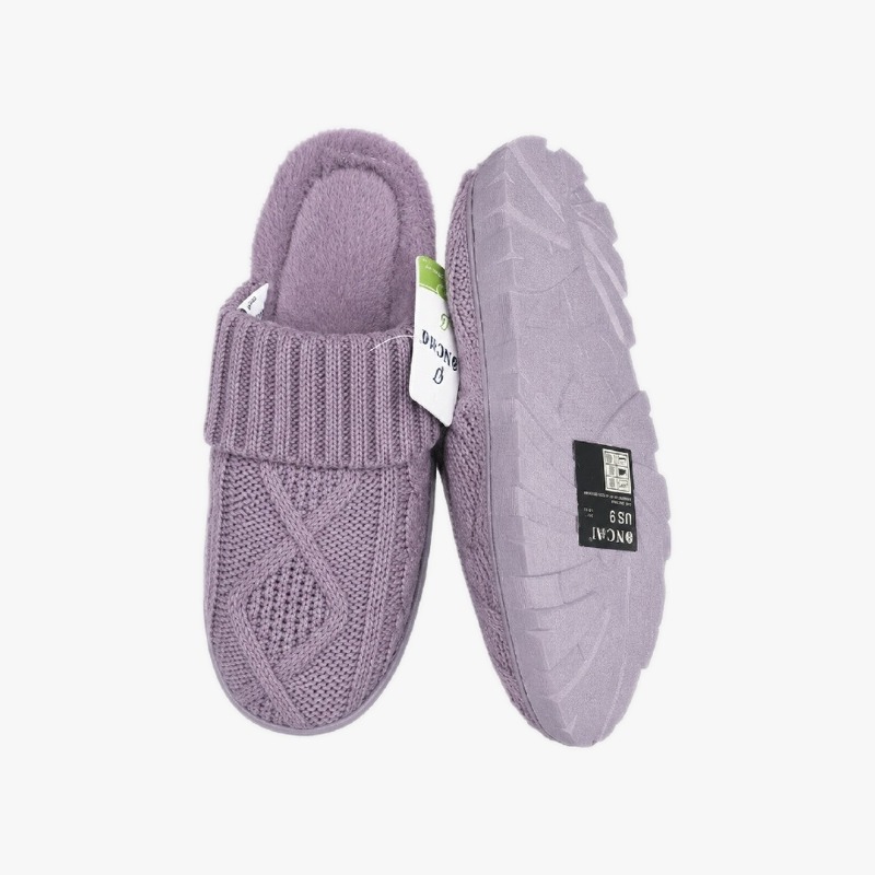 Knitted Mule Slippers with Faux Fur Lining photo 2
