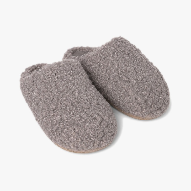 Grey Boucle Fleece Mule Slippers