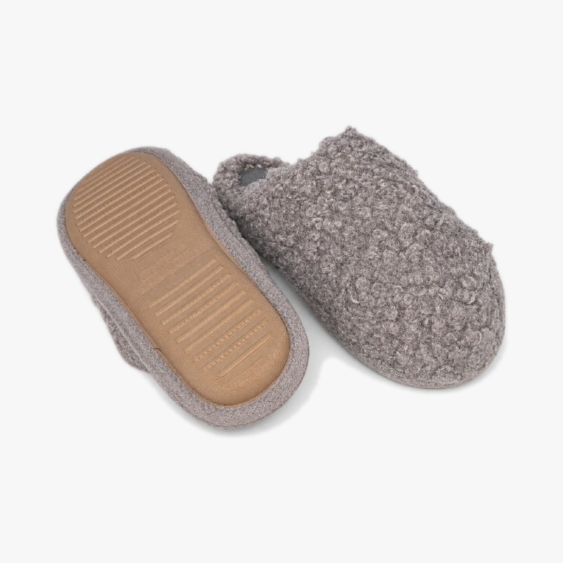 Grey Boucle Fleece Mule Slippers photo 2