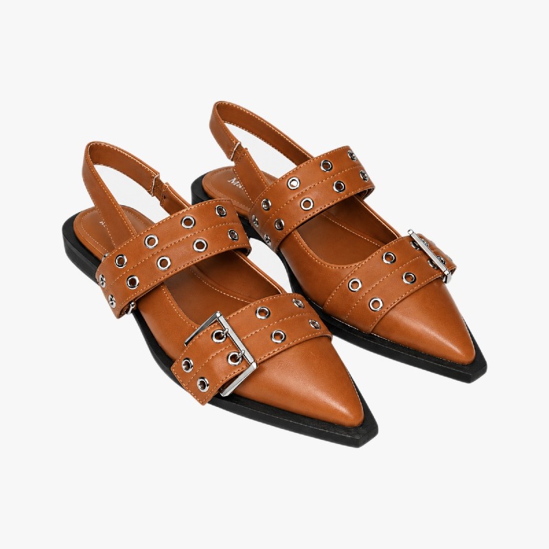 MaxMuxun Pointed Toe Slingback Flats – Tan