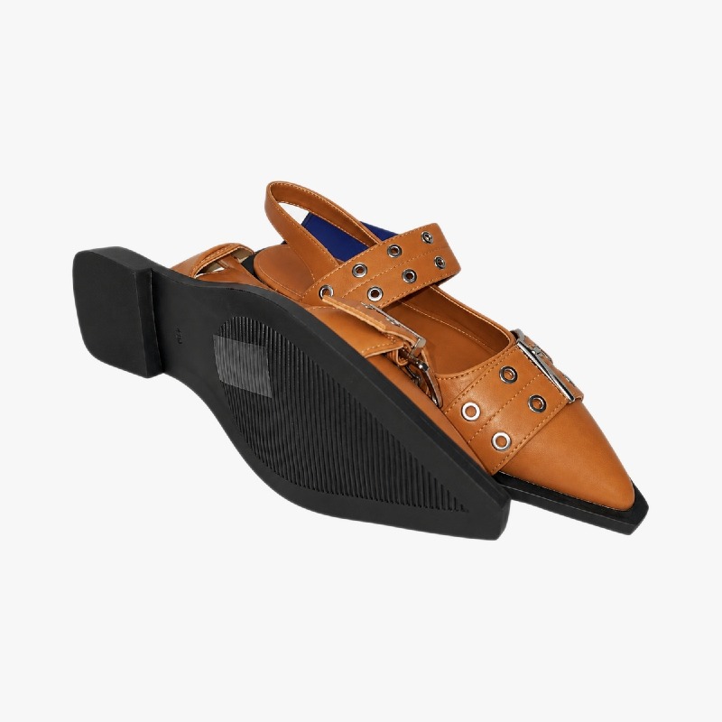 MaxMuxun Pointed Toe Slingback Flats – Tan photo 2