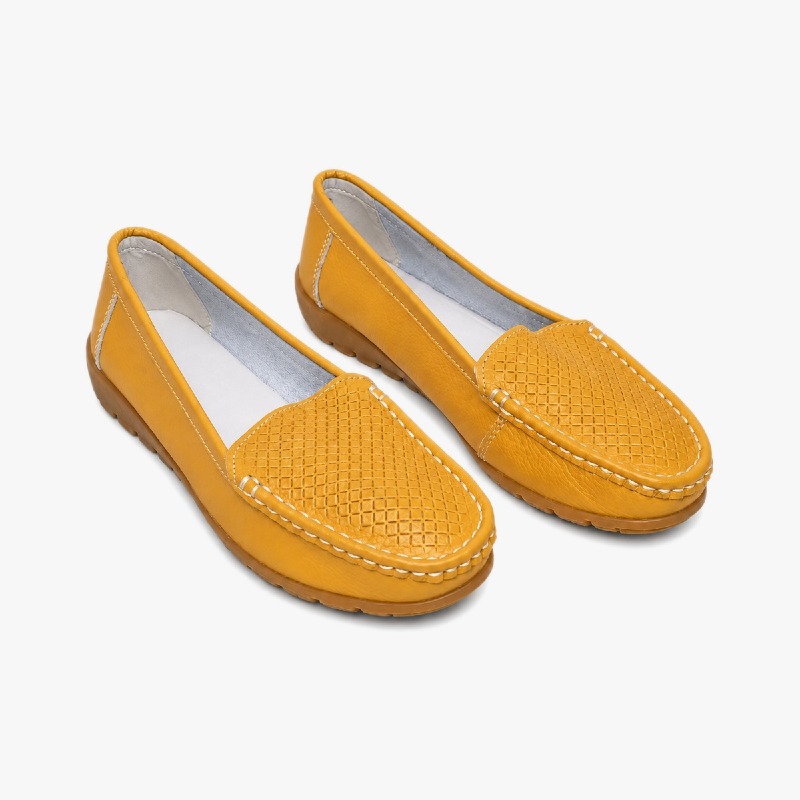 Women's Mustard Yellow Leather-Look Loafers