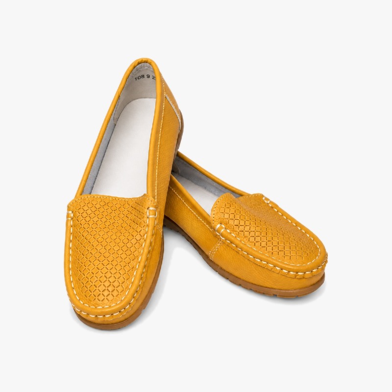 Women's Mustard Yellow Leather-Look Loafers photo 2