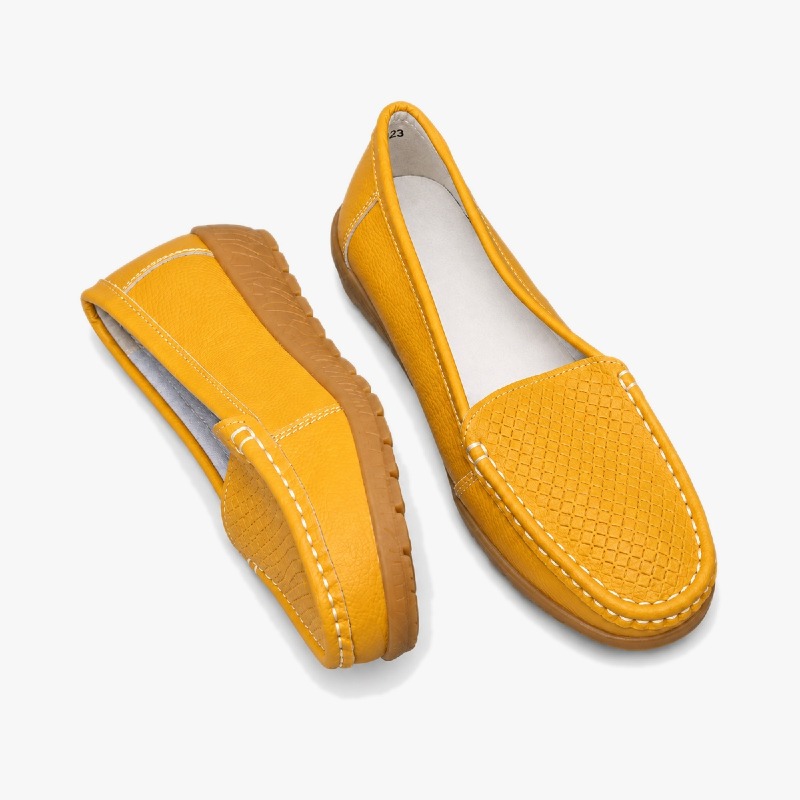 Women's Mustard Yellow Leather-Look Loafers photo 3