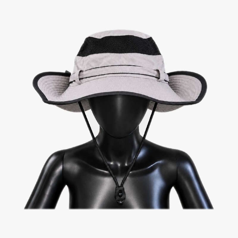 Grey Wide Brim Sun Hat with Mesh Crown
