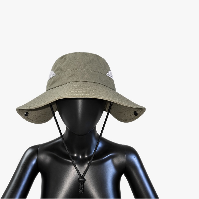 Olive Green Wide Brim Sun Hat with Neck Flap & Mesh Ventilation