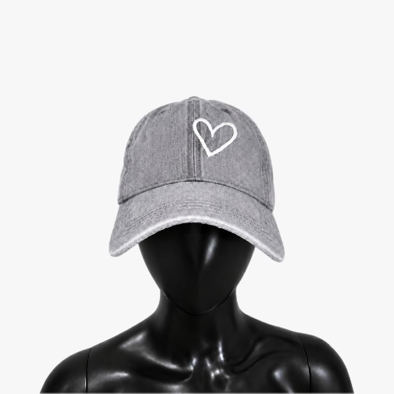 Grey Washed Ponytail Cap with Heart Embroidery