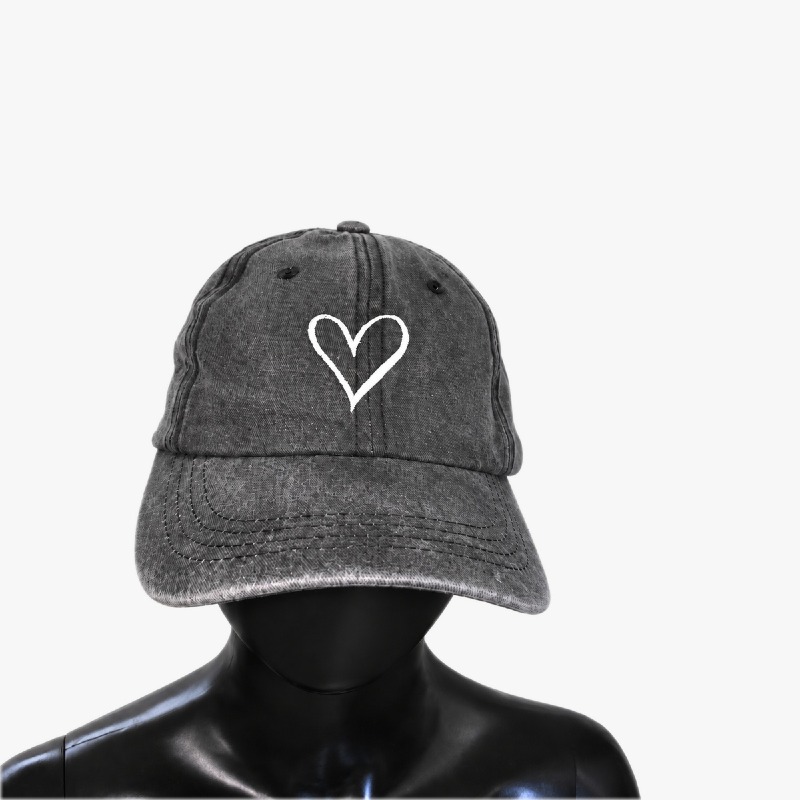 Washed Grey Cap with Heart Embroidery