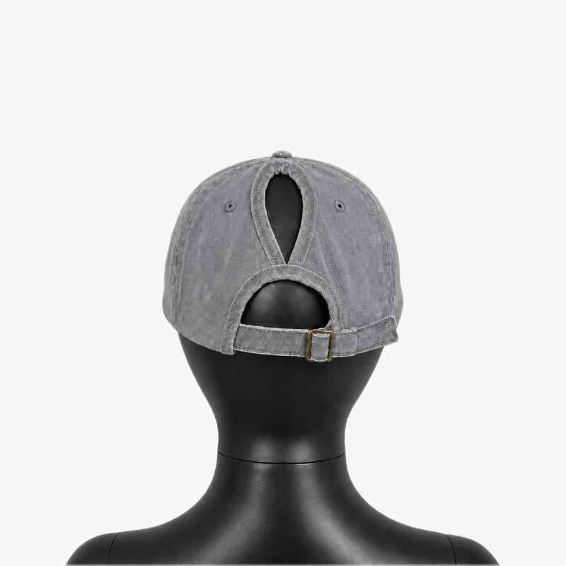 Grey Washed Ponytail Cap with Mountain Embroidery photo 3