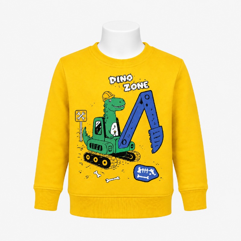 Dino Zone Digger Sweatshirt – Kids' Yellow Excavator Print
