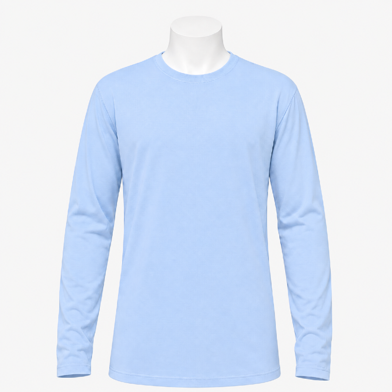 Men's Light Blue Long Sleeve T-Shirt – Cotton, Round Neck