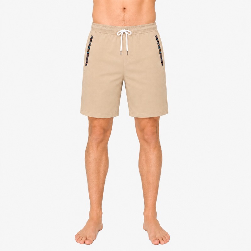 Men's Beige Shorts – Aztec Trim Detail