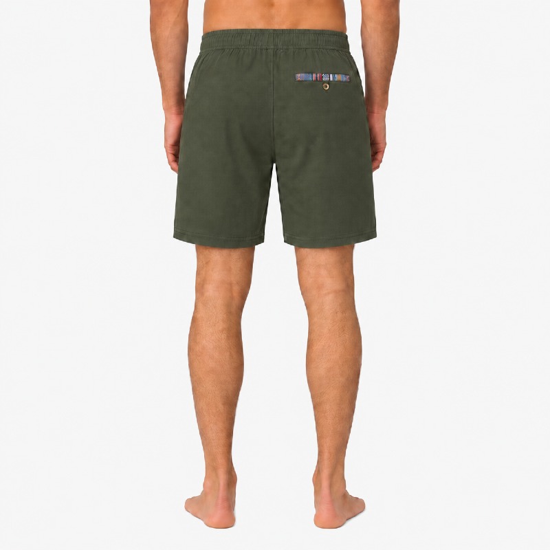 Men's Khaki Green Shorts – Aztec Trim Detail photo 2