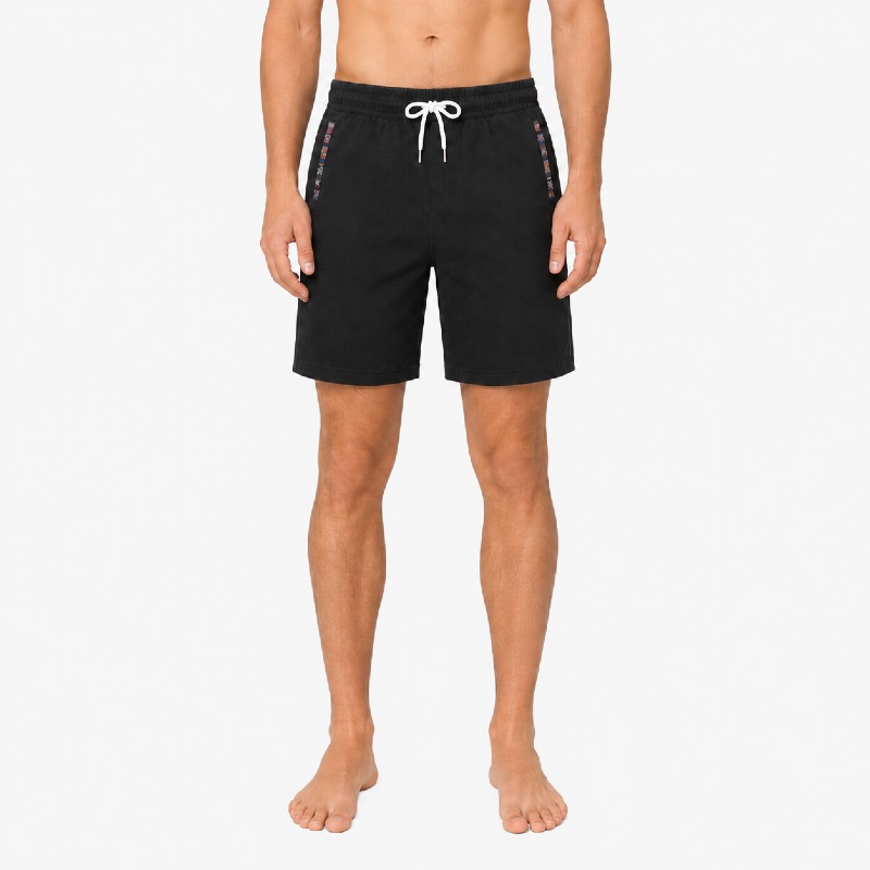 Men's Black Casual Shorts with Aztec Trim