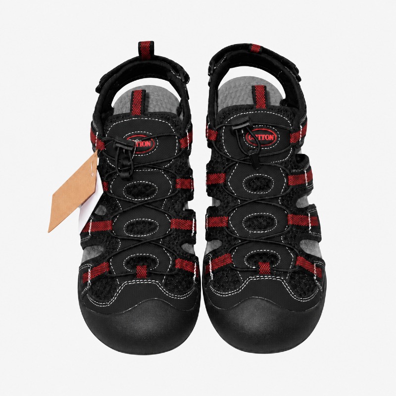 GRITION Men's Closed-Toe Hiking Sandals – Black/Red