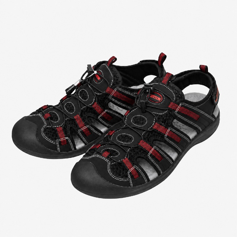GRITION Men's Closed-Toe Hiking Sandals – Black/Red photo 2