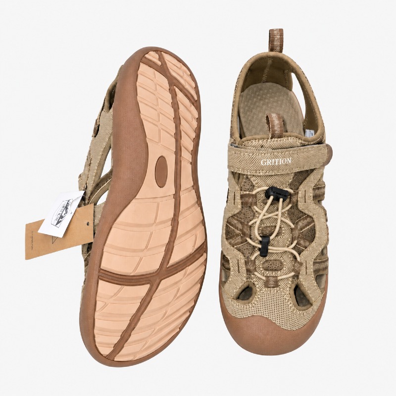 GRITION Men's Closed-Toe Hiking Sandals – Beige photo 4