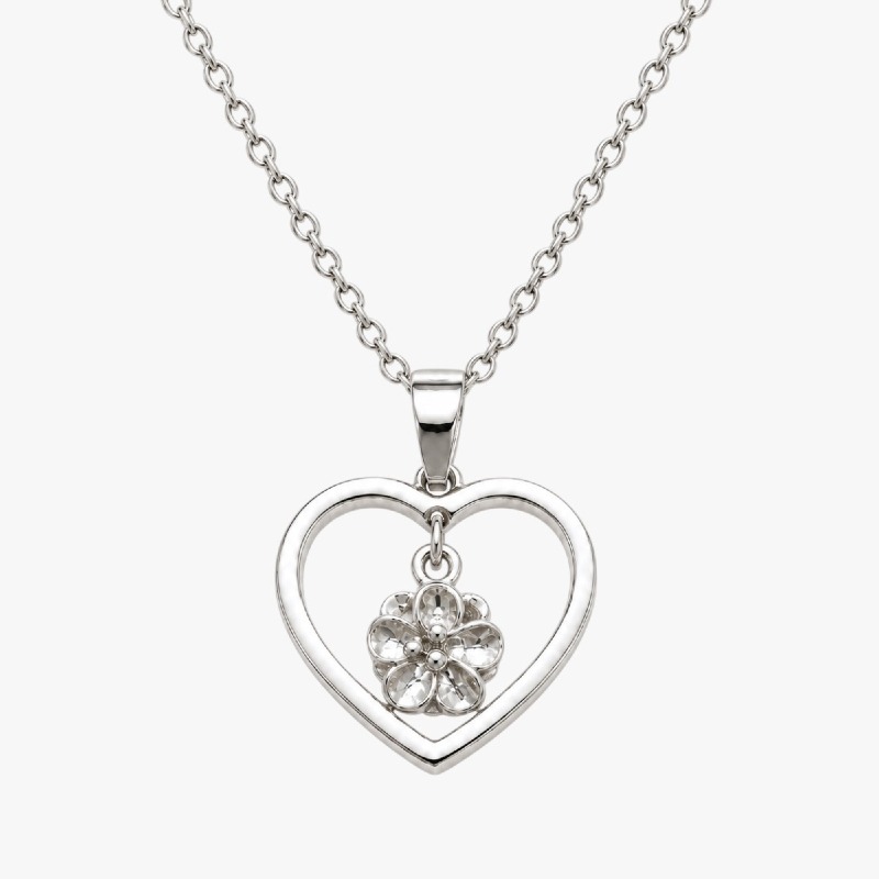 Silver Heart & Flower Charm Necklace