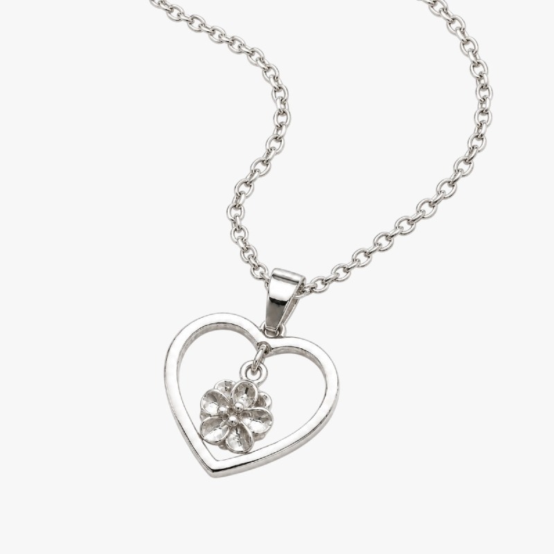 Silver Heart & Flower Charm Necklace photo 2