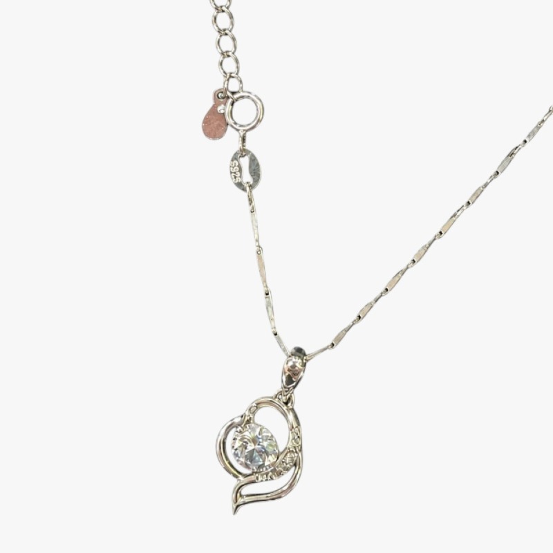 Silver Heart Crystal Pendant Necklace 925 silver