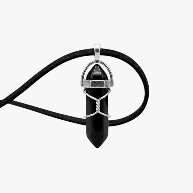 Black Crystal Point Pendant Necklace – Black Cord