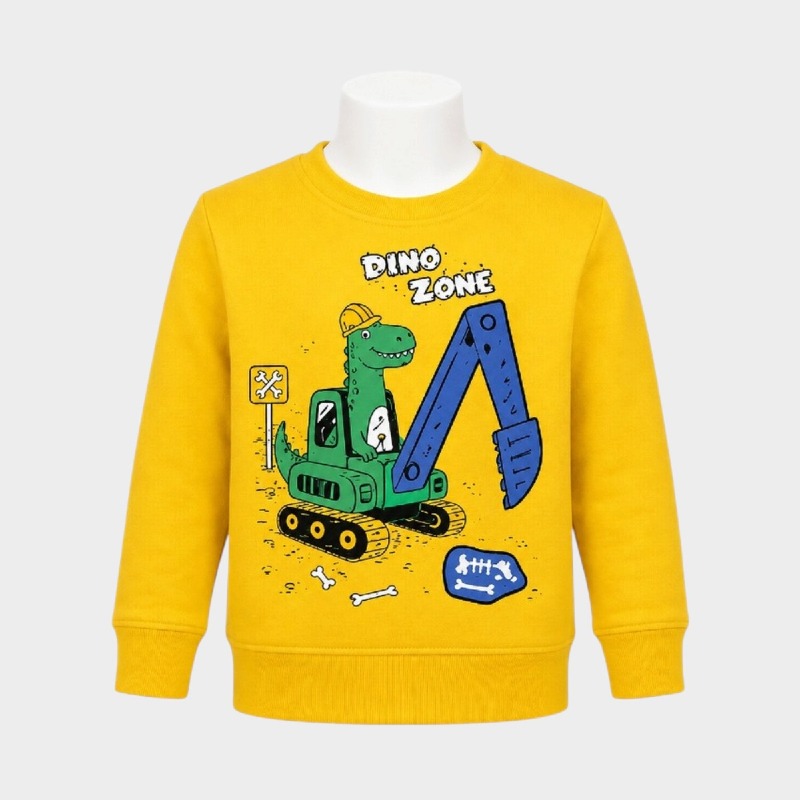Dino Zone Digger Sweatshirt – Kids' Yellow Excavator Print