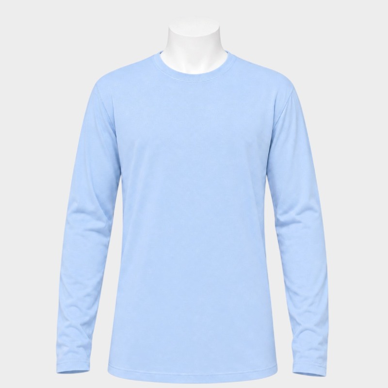 Men's Light Blue Long Sleeve T-Shirt – Cotton, Round Neck