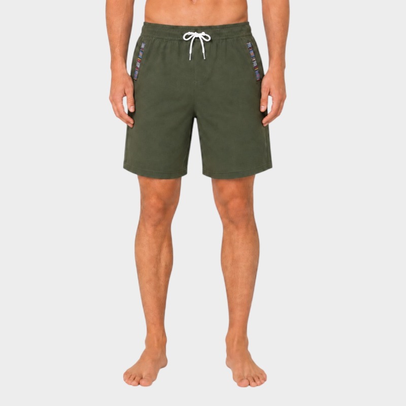 Men's Khaki Green Shorts – Aztec Trim Detail
