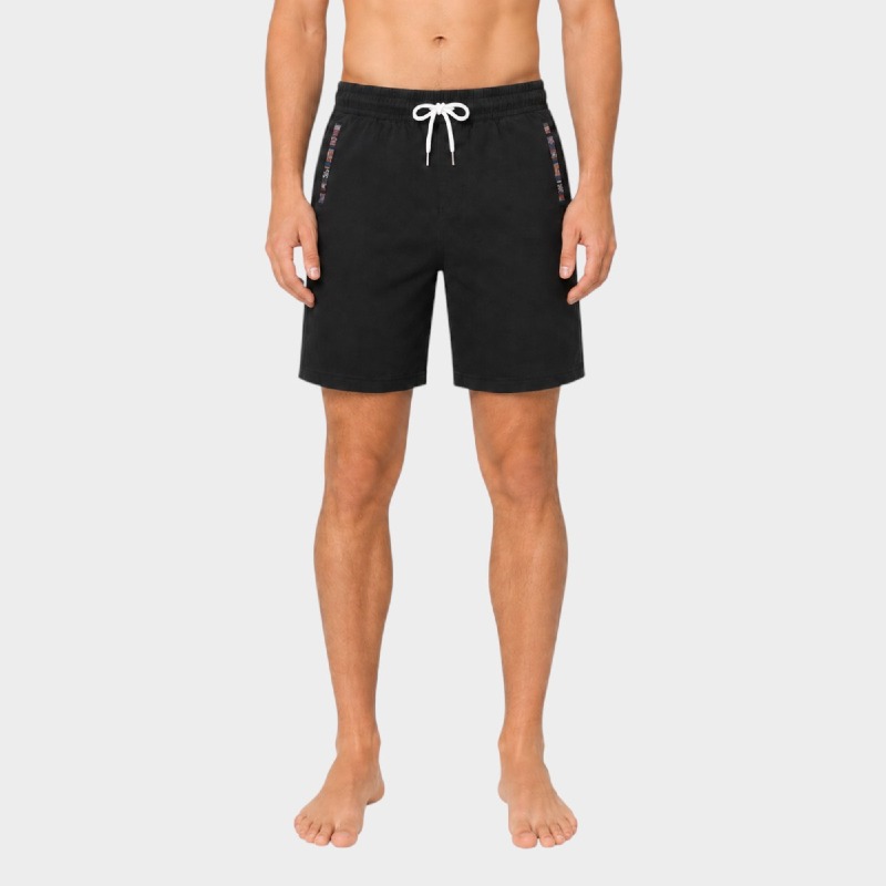 Men's Black Casual Shorts with Aztec Trim