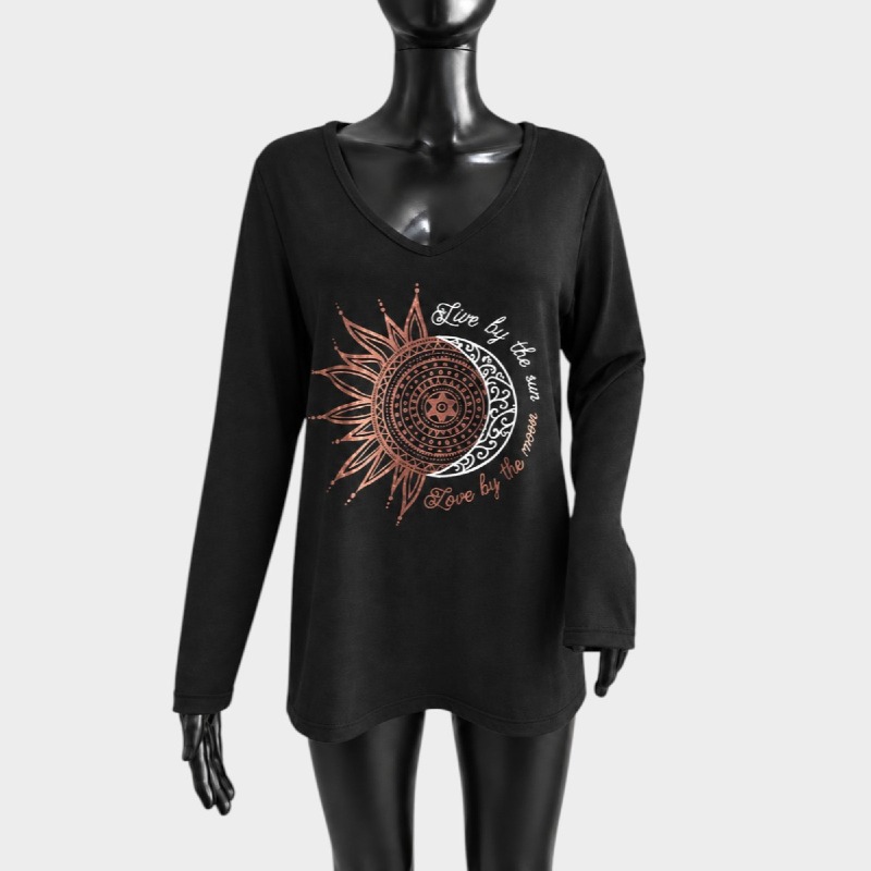 Women's "Live by the Sun" Sun & Moon Long Sleeve Top