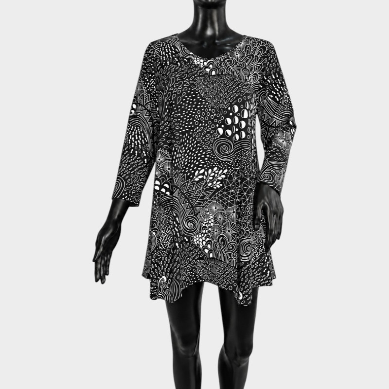 Ladies Abstract Doodle Print Swing Dress