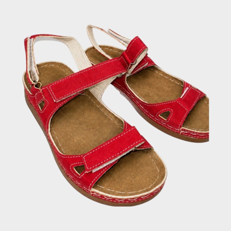 Women's Red Strap Sandals – Contrast Stitch Detail