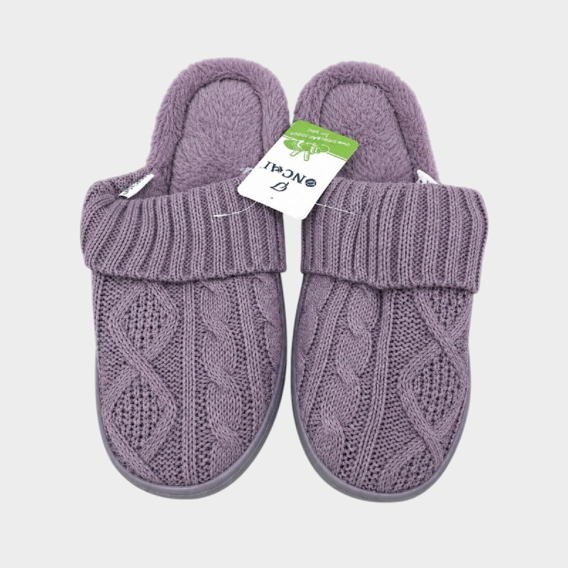 Knitted Mule Slippers with Faux Fur Lining