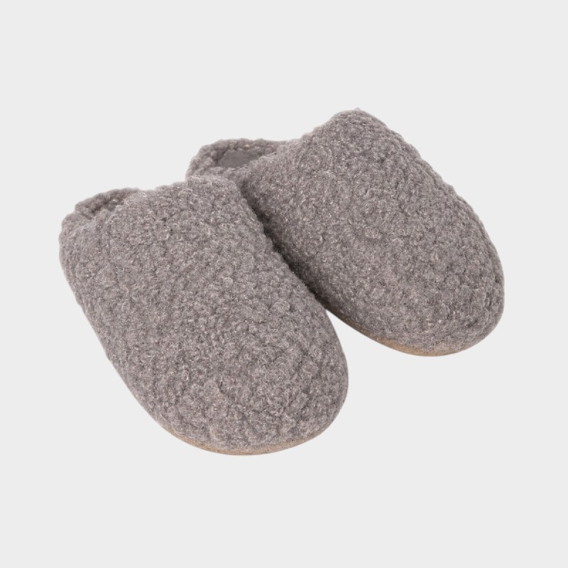 Grey Boucle Fleece Mule Slippers
