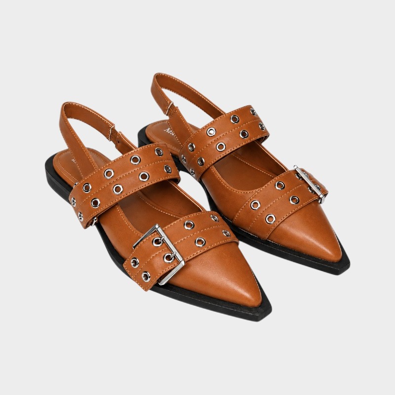 MaxMuxun Pointed Toe Slingback Flats – Tan