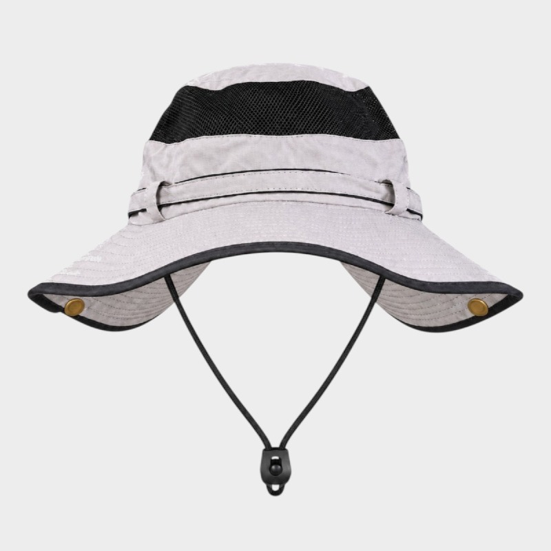 Grey Wide Brim Sun Hat with Mesh Crown